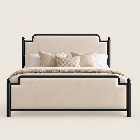 Molly Metal Fabric Bed Frame with Ball Finials