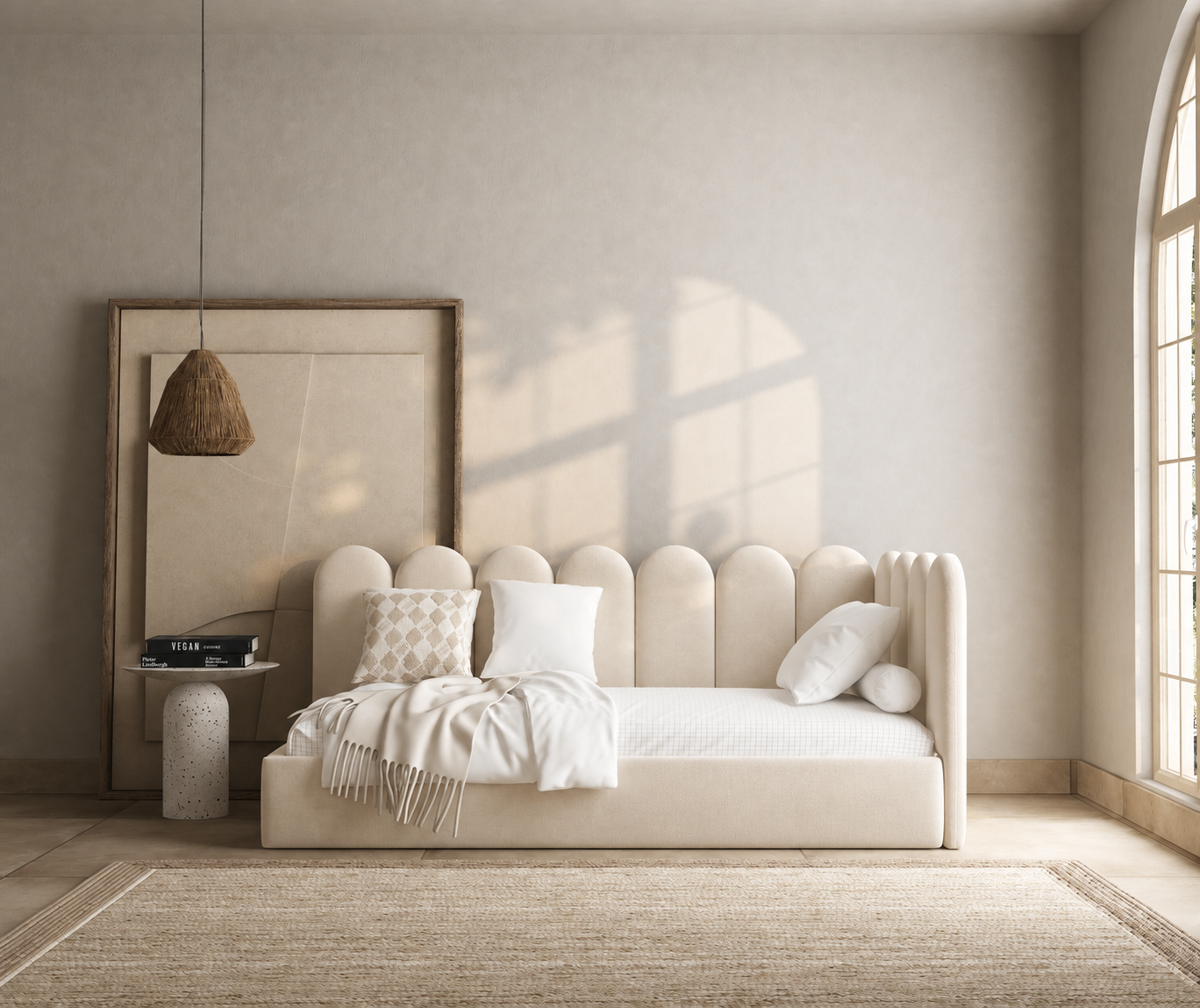 Bramley kids corner nook bed with scalloped L-shaped headboard