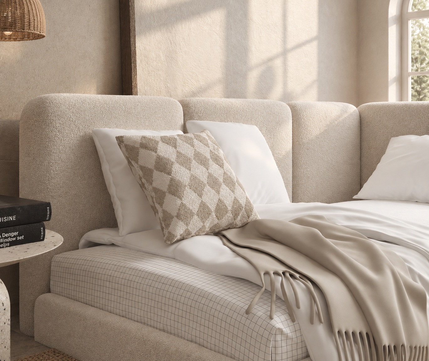 Marlow kids corner nook bed with soft cushioned panel headboard
