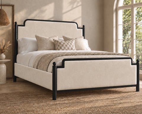 Molly Metal Fabric Bed Frame with Ball Finials